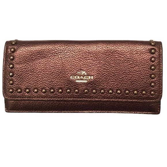 Coach Bronz metallic wallet with studs